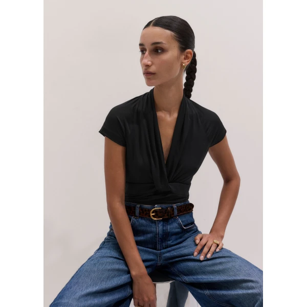 ME+EM Twist Front Slim Top in Black, view 2 | Tops | Luxury Shoes 