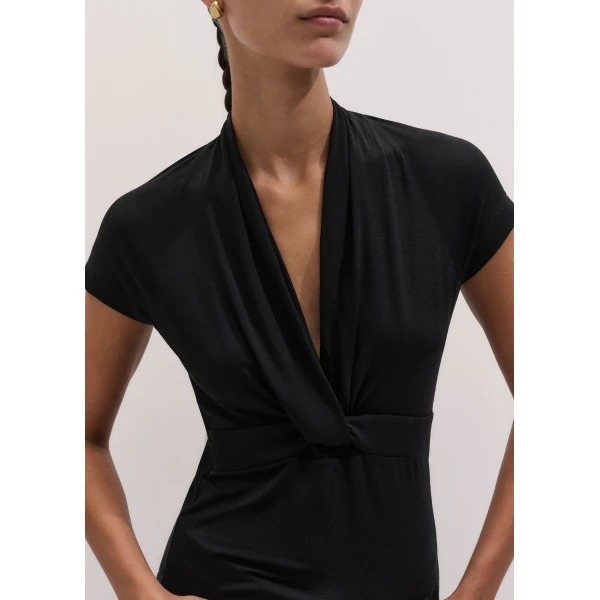 ME+EM Twist Front Slim Top in Black, view 4 | Tops | Luxury Shoes 