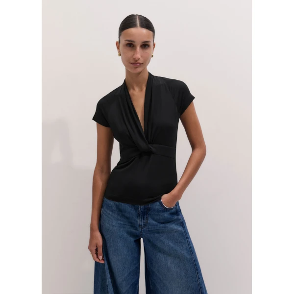 ME+EM Twist Front Slim Top in Black, view 6 | Tops | Luxury Shoes 