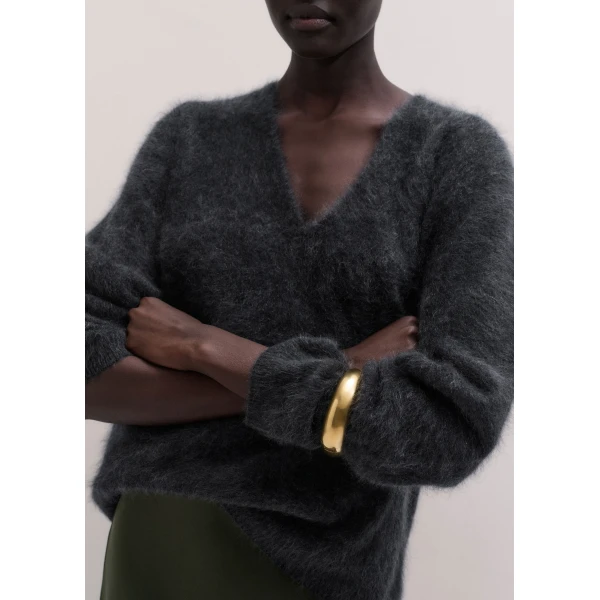 ME+EM Ultimate Boyfriend Jumper in Charcoal Mélange, view 2 | Sweaters | Luxury Shoes 