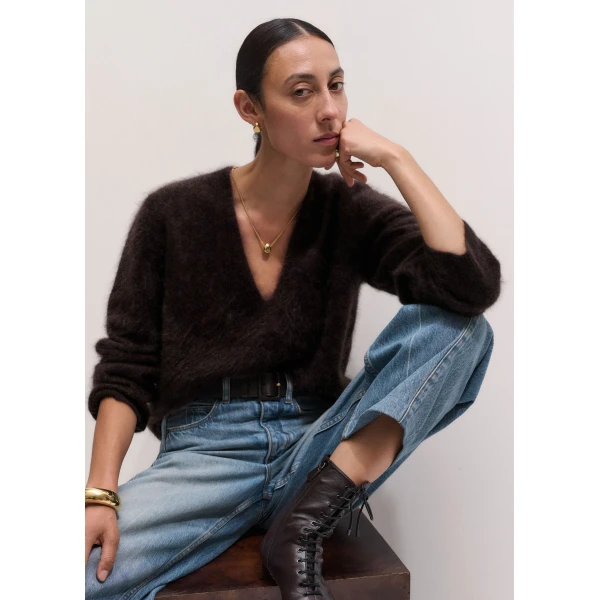 ME+EM Ultimate Boyfriend Jumper in Dark Chocolate Brown, view 2 | Sweaters | Luxury Shoes 