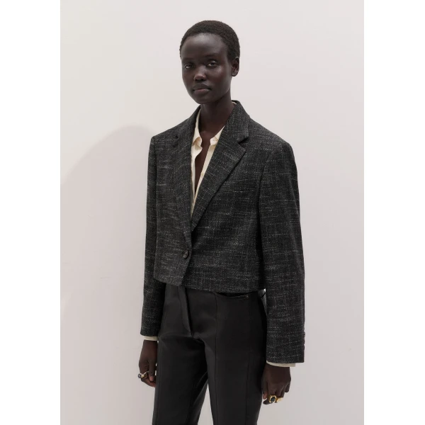 ME+EM Ultra Box Crop Blazer in Charcoal/Cream