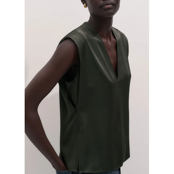 ME+EM V-Neck Evening Tank in Bay Green, view 3 | Tops | Luxury Shoes 