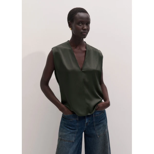 ME+EM V-Neck Evening Tank in Bay Green, view 4 | Tops | Luxury Shoes 