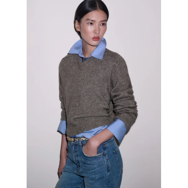 ME+EM V-Neck Relaxed Jumper in Heather Brown Mélange