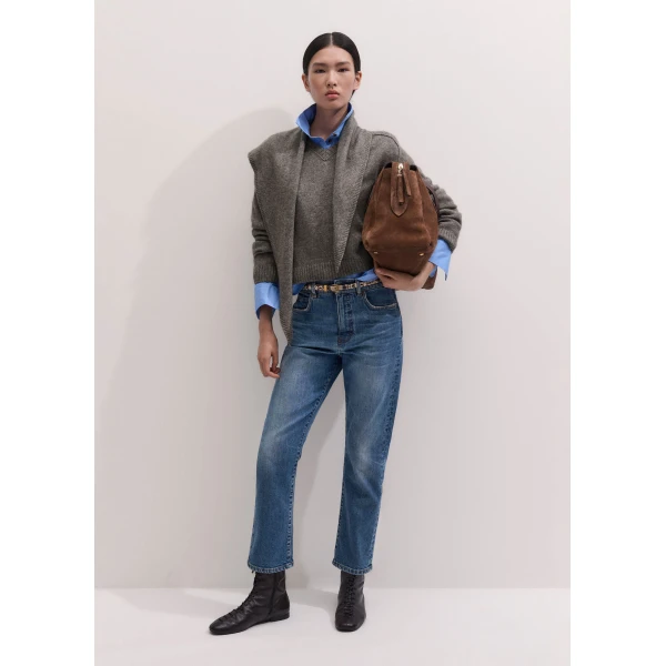 ME+EM V-Neck Relaxed Jumper in Heather Brown Mélange