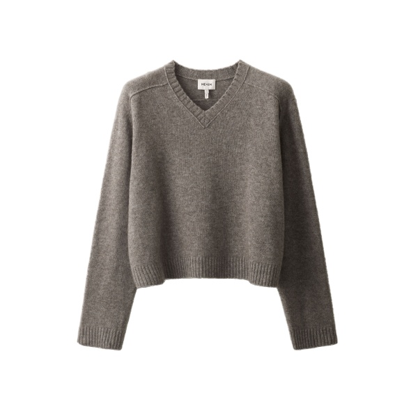 ME+EM V-Neck Relaxed Jumper in Heather Brown Mélange