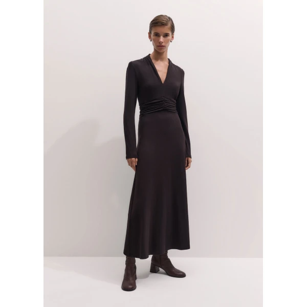 ME+EM V-Neck Slim Maxi Dress in Chocolate