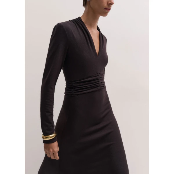 ME+EM V-Neck Slim Maxi Dress in Chocolate