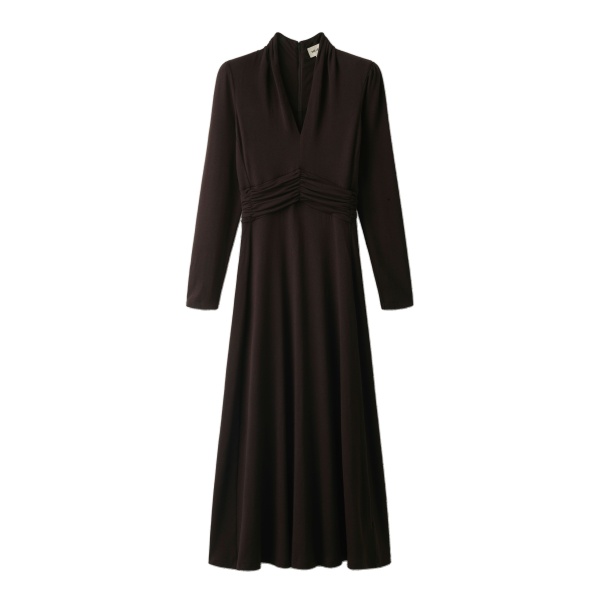 ME+EM V-Neck Slim Maxi Dress in Chocolate