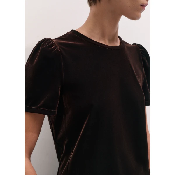 ME+EM Velour Pouf Sleeve Tee in Dark Chocolate, view 3 | T-shirts | Luxury Shoes 