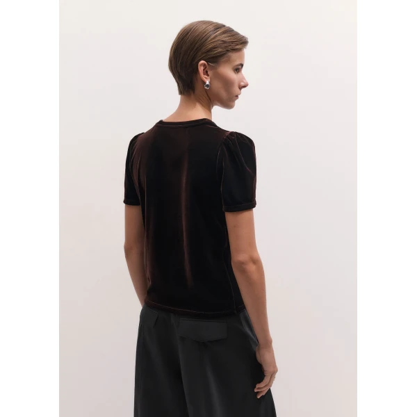 ME+EM Velour Pouf Sleeve Tee in Dark Chocolate, view 5 | T-shirts | Luxury Shoes 