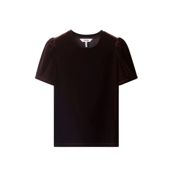 ME+EM Velour Pouf Sleeve Tee in Dark Chocolate