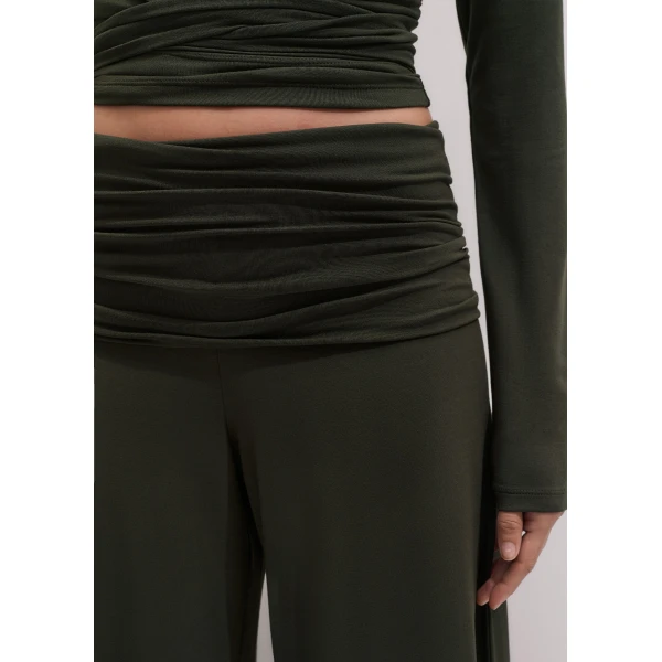 ME+EM Very Wide Palazzo Pant in Rich Olive Green