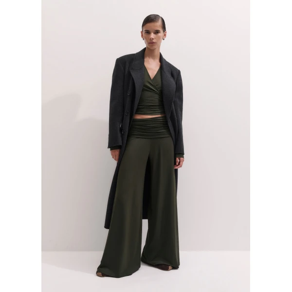 ME+EM Very Wide Palazzo Pant in Rich Olive Green