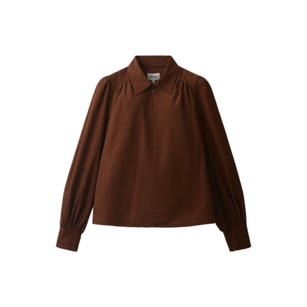 ME+EM Zip Neck Winter Blouse in Deep Pecan Brown