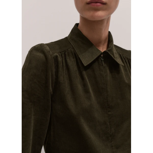 ME+EM Zip Neck Winter Blouse in Rich Olive Green