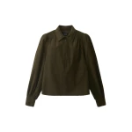 ME+EM Zip Neck Winter Blouse in Rich Olive Green