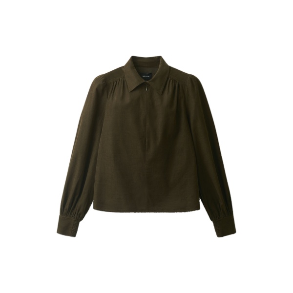 ME+EM Zip Neck Winter Blouse in Rich Olive Green