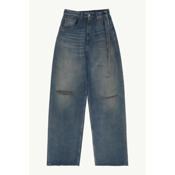 MM6 Maison Margiela Aged Denim Jeans in Grey Blue, view 6 | Denim | Luxury Shoes 