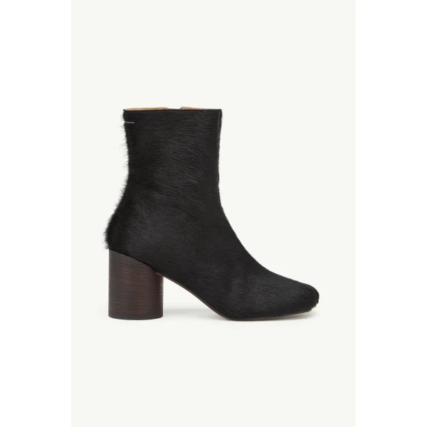 MM6 Maison Margiela Anatomic Ankle Boots in Ponyhair in Tapenade, view 2 | Boots | Luxury Shoes 