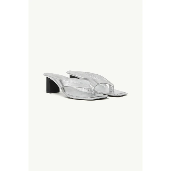 MM6 Maison Margiela Anatomic Leather Flip Flop Mules in Silver, view 3 | Mules | Luxury Shoes 
