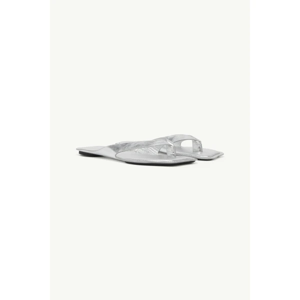 MM6 Maison Margiela Anatomic Leather Flip Flops in Silver, view 3 | Flip Flops & Slides | Luxury Shoes 