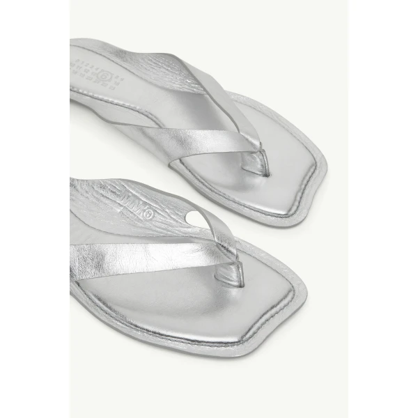 MM6 Maison Margiela Anatomic Leather Flip Flops in Silver, view 5 | Flip Flops & Slides | Luxury Shoes 