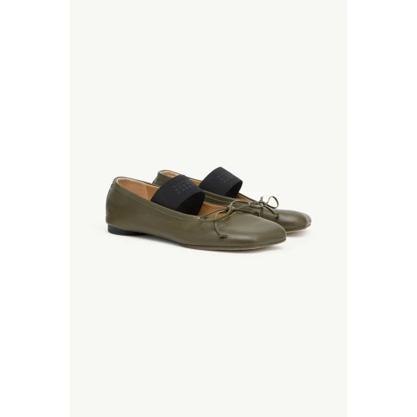 MM6 Maison Margiela Anatomic Numeric Ballerinas in Olive, view 3 | Flats | Luxury Shoes 