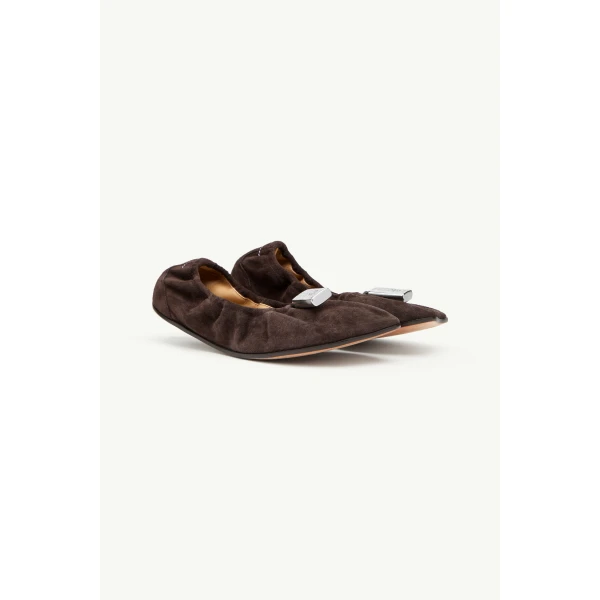 MM6 Maison Margiela Anatomic Travel Ballerinas in Suede in Mud, view 3 | Flats | Luxury Shoes 