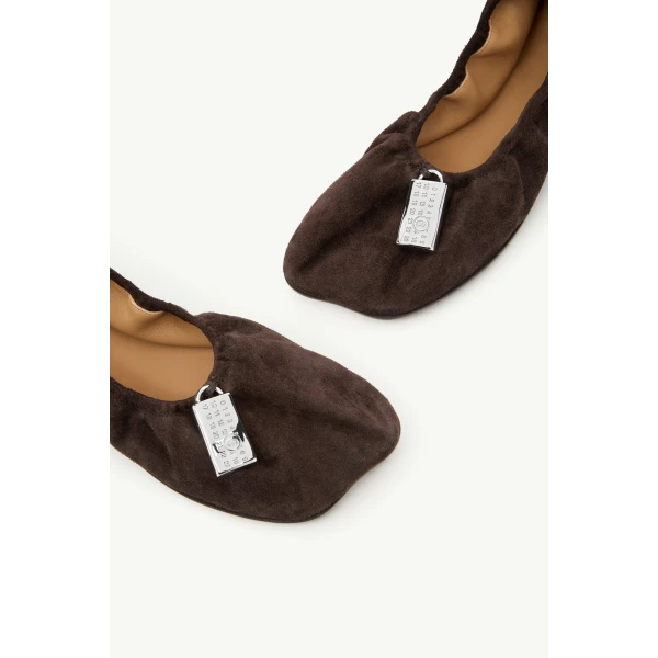MM6 Maison Margiela Anatomic Travel Ballerinas in Suede in Mud, view 5 | Flats | Luxury Shoes 