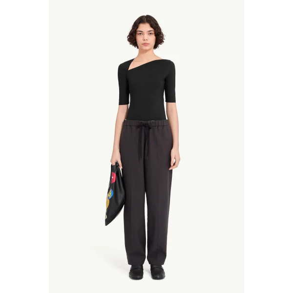 MM6 Maison Margiela Asymmetric Jersey Top in Black, view 2 | Tops | Luxury Shoes 