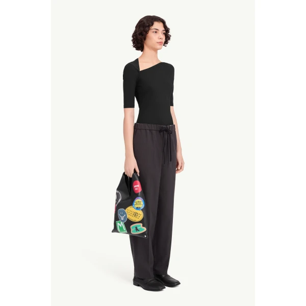MM6 Maison Margiela Asymmetric Jersey Top in Black, view 3 | Tops | Luxury Shoes 