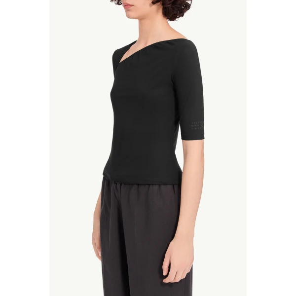 MM6 Maison Margiela Asymmetric Jersey Top in Black, view 5 | Tops | Luxury Shoes 