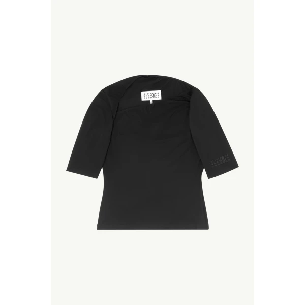 MM6 Maison Margiela Asymmetric Jersey Top in Black, view 6 | Tops | Luxury Shoes 