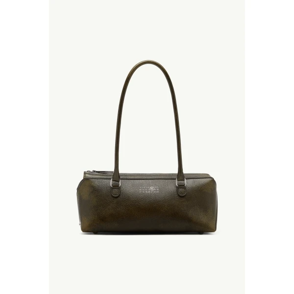 MM6 Maison Margiela Bauletto Shoulder Bag Medium Crackled Leather in Olive, view 2 | Shoulder & Crossbody Bags | Luxury Shoes 