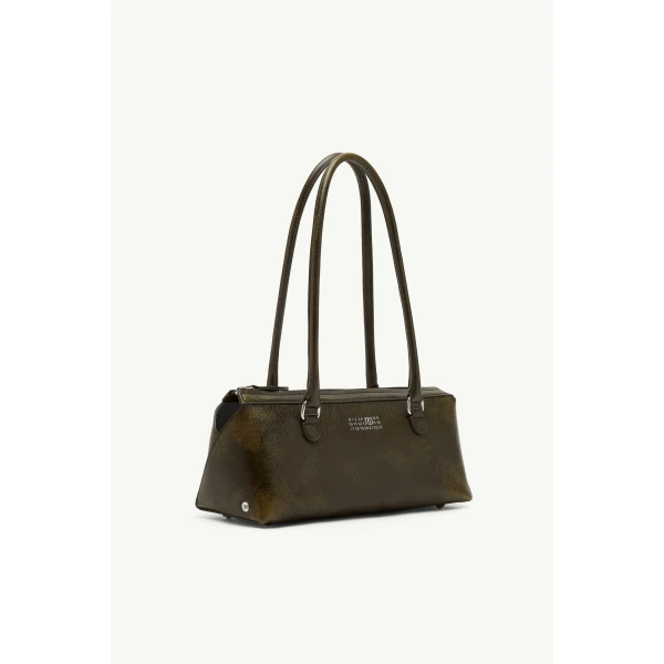 MM6 Maison Margiela Bauletto Shoulder Bag Medium Crackled Leather in Olive, view 3 | Shoulder & Crossbody Bags | Luxury Shoes 