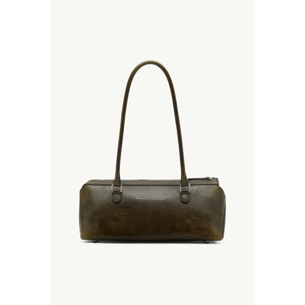 MM6 Maison Margiela Bauletto Shoulder Bag Medium Crackled Leather in Olive, view 4 | Shoulder & Crossbody Bags | Luxury Shoes 