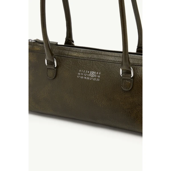 MM6 Maison Margiela Bauletto Shoulder Bag Medium Crackled Leather in Olive, view 5 | Shoulder & Crossbody Bags | Luxury Shoes 