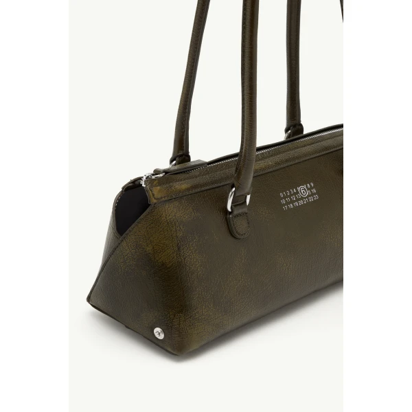 MM6 Maison Margiela Bauletto Shoulder Bag Medium Crackled Leather in Olive, view 6 | Shoulder & Crossbody Bags | Luxury Shoes 