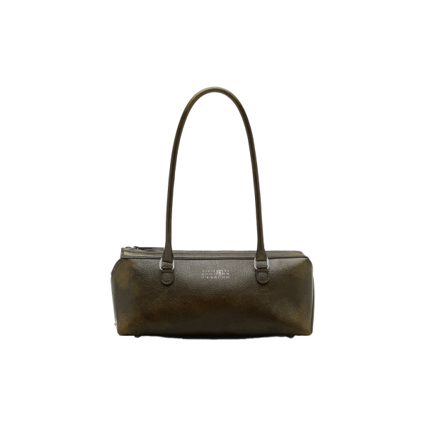 MM6 Maison Margiela Bauletto Shoulder Bag Medium Crackled Leather in Olive | Shoulder & Crossbody Bags | Luxury Shoes 