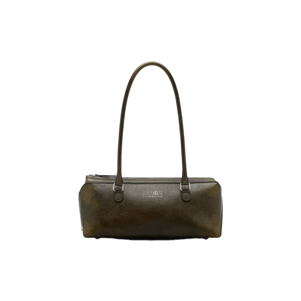 MM6 Maison Margiela Bauletto Shoulder Bag Medium Crackled Leather in Olive | Shoulder & Crossbody Bags | Luxury Shoes 