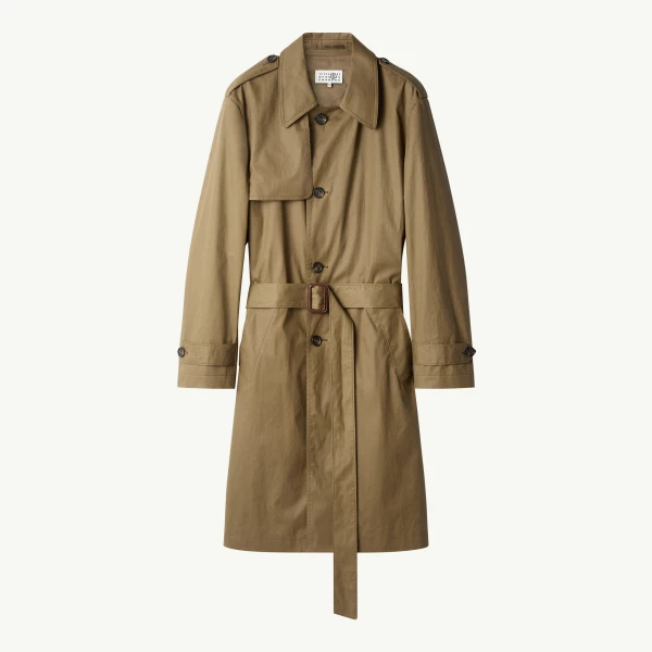 Belted Coated Trench Coat in Khaki