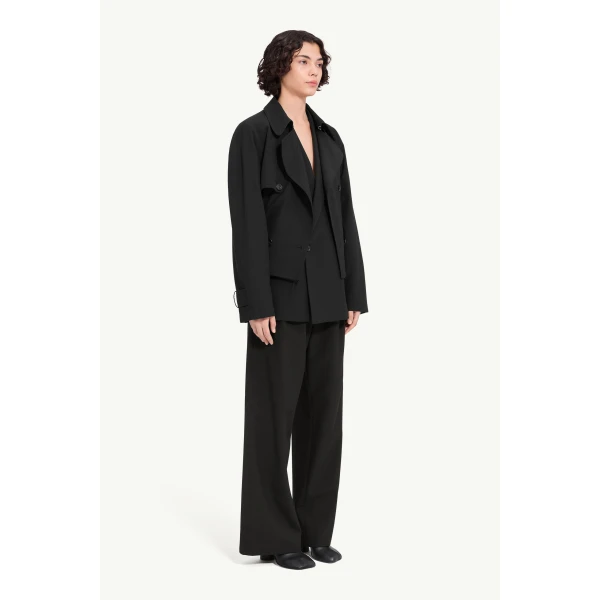 MM6 Maison Margiela Belted Wool Blend Jacket in Anthracite, view 3 | Jackets | Luxury Shoes 