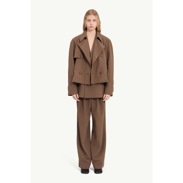 MM6 Maison Margiela Belted Wool Blend Jacket in Brown, view 2 | Jackets | Luxury Shoes 