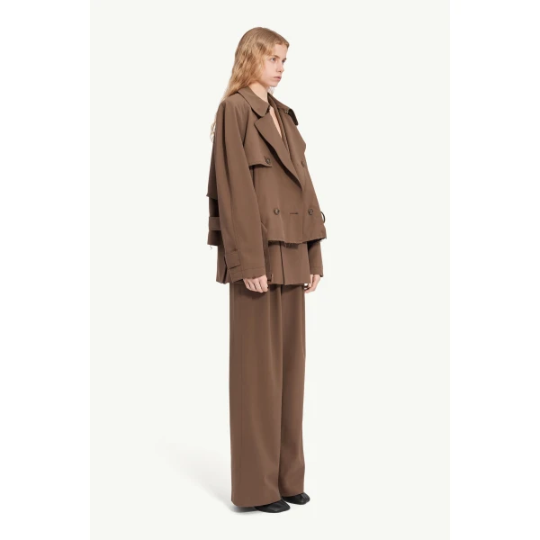 MM6 Maison Margiela Belted Wool Blend Jacket in Brown, view 3 | Jackets | Luxury Shoes 