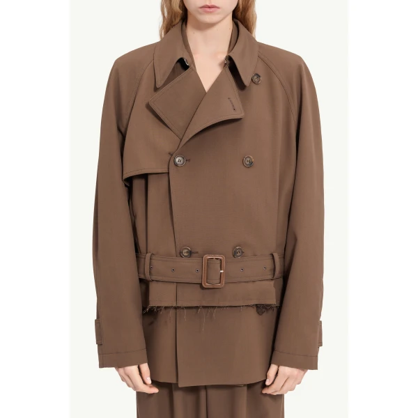 MM6 Maison Margiela Belted Wool Blend Jacket in Brown, view 5 | Jackets | Luxury Shoes 