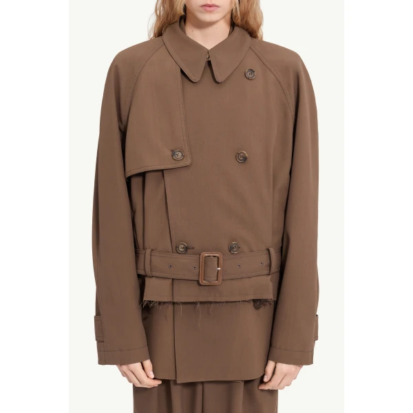 MM6 Maison Margiela Belted Wool Blend Jacket in Brown, view 6 | Jackets | Luxury Shoes 