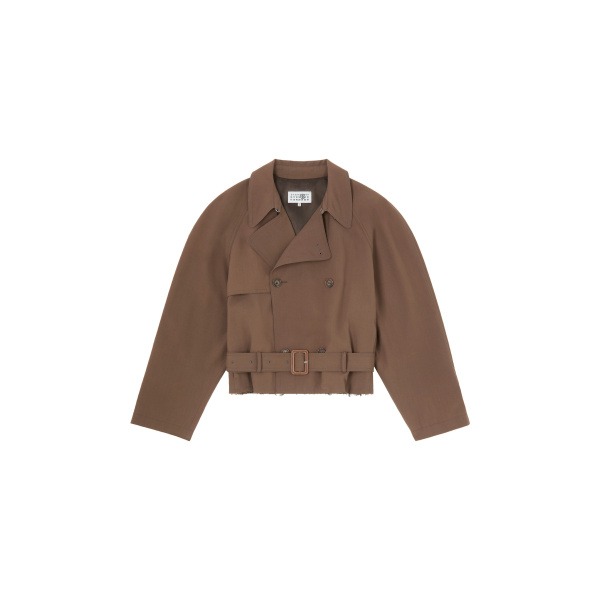 MM6 Maison Margiela Belted Wool Blend Jacket in Brown | Jackets | Luxury Shoes 