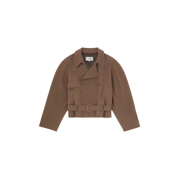 MM6 Maison Margiela Belted Wool Blend Jacket in Brown | Jackets | Luxury Shoes 